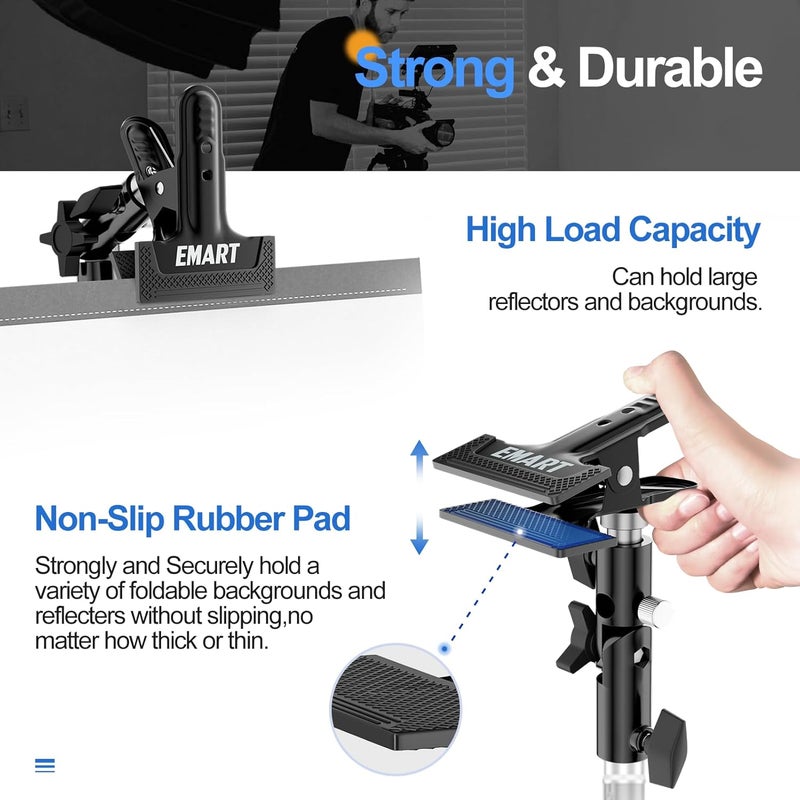 EMART Photography Reflector Holder, Photo Video Studio 5/8" Heavy Duty Metal Clamp Attachment, Light Stand Clip Mount with Umbrella Hole for Backdrop, Diffuser, Lighting - Image 5